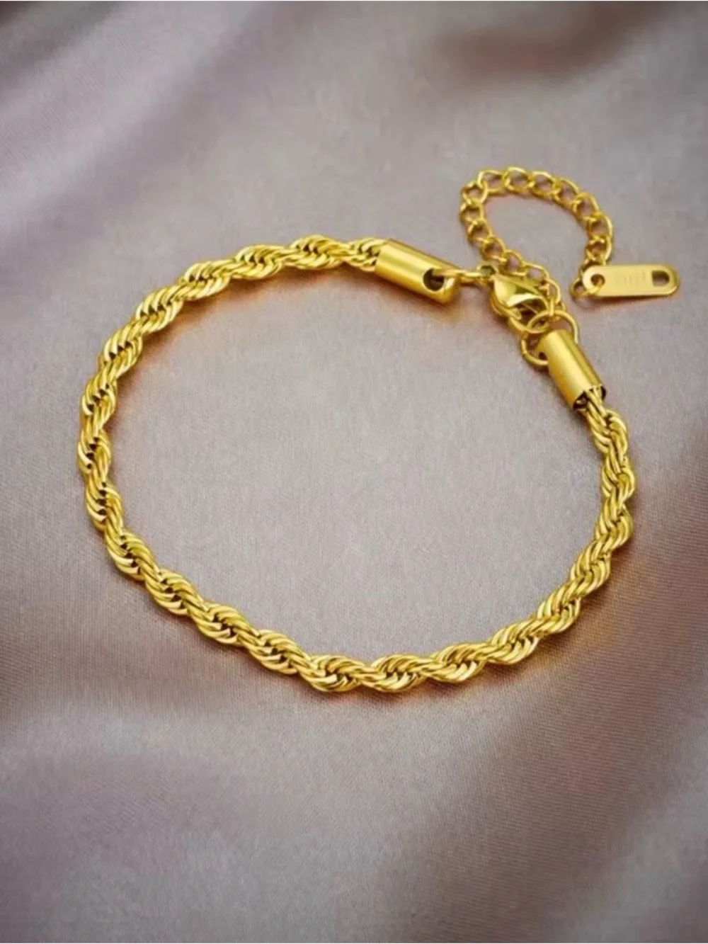 Twisted Rope Necklace Bracelet Set 18K Gold Stainless Steel - Picture 6 of 8